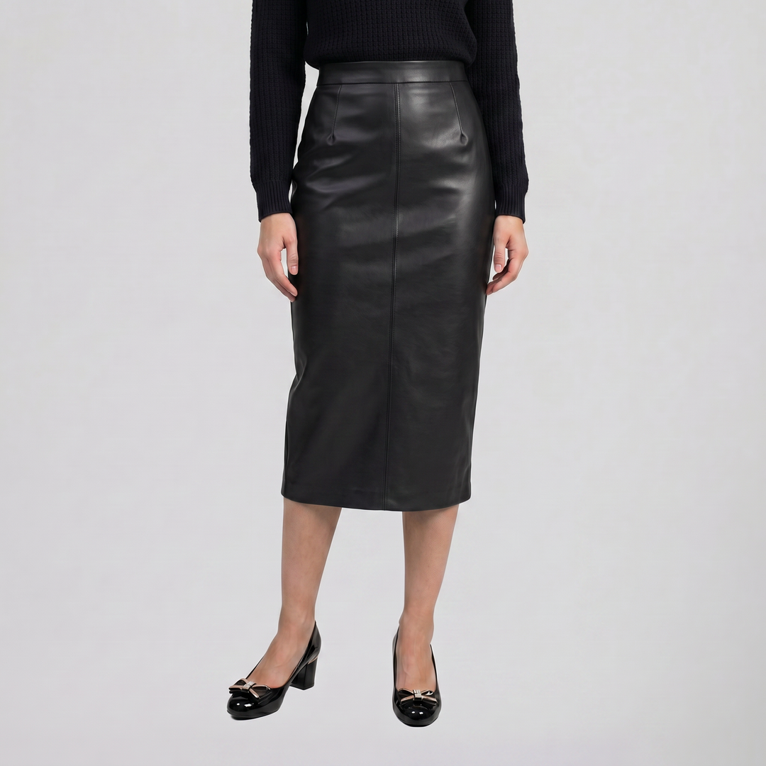 Women's Faux-Leather Pencil Midi Skirt – Refined Tailored Finish
