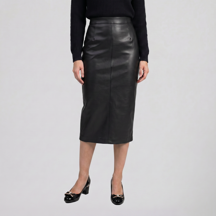 Women's Faux-Leather Pencil Midi Skirt – Refined Tailored Finish