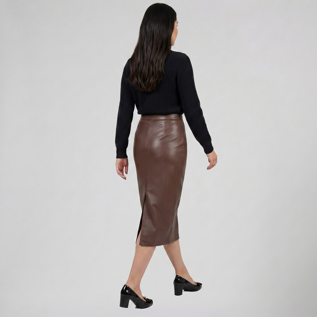 Women's Faux-Leather Pencil Midi Skirt – Refined Tailored Finish