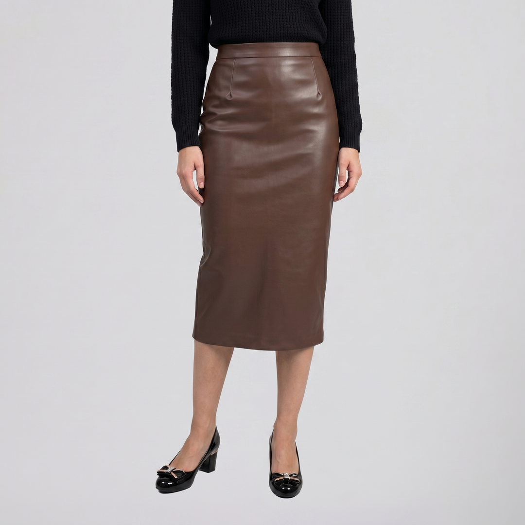 Women's Faux-Leather Pencil Midi Skirt – Refined Tailored Finish