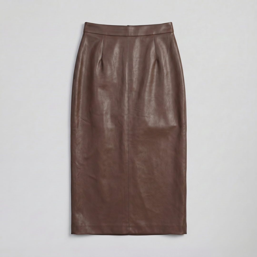 Women's Faux-Leather Pencil Midi Skirt – Refined Tailored Finish