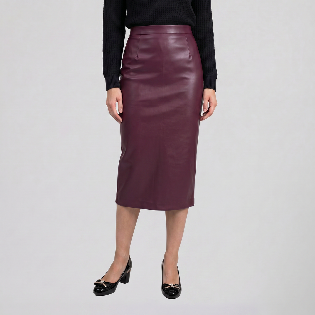Women's Faux-Leather Pencil Midi Skirt, Refined Tailored Finish