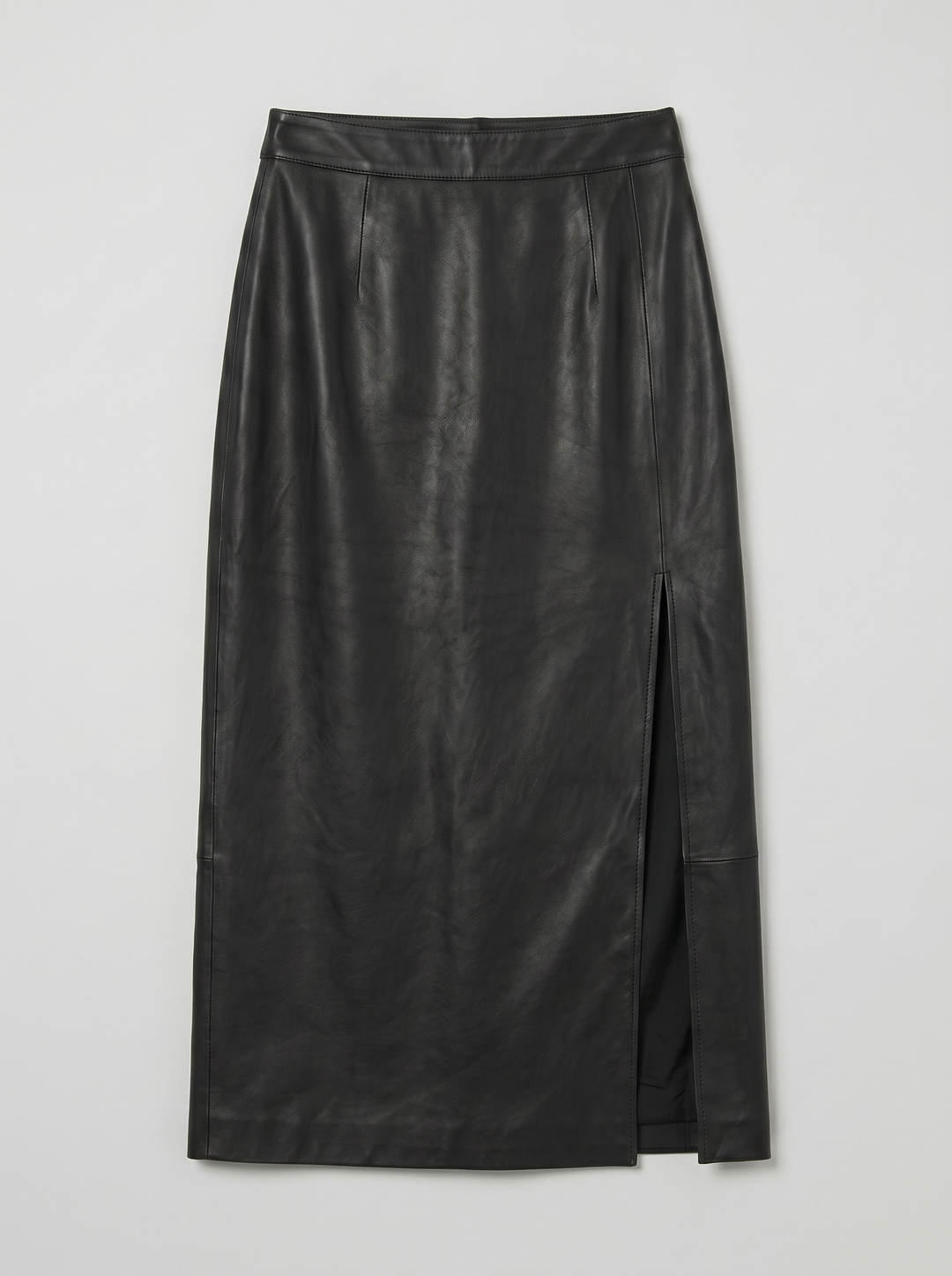 Women's Faux-Leather Side-Slit Midi Skirt – Sleek Pencil Silhouette | Celestiella