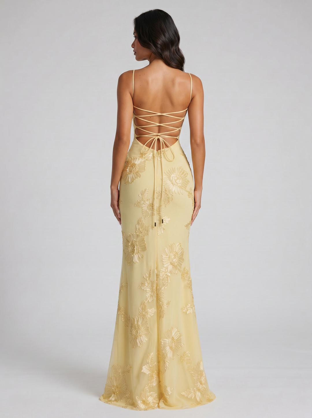 Women's Floral Appliqué Corset Maxi Dress – Mermaid Silhouette