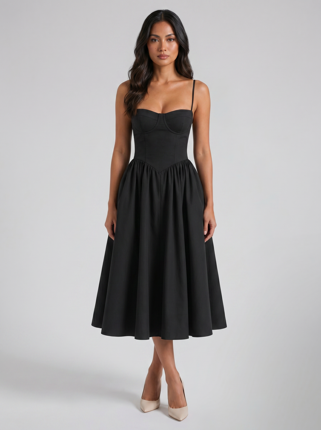 Women's Floral Corset Midi Dress – Sweetheart Wedding Guest