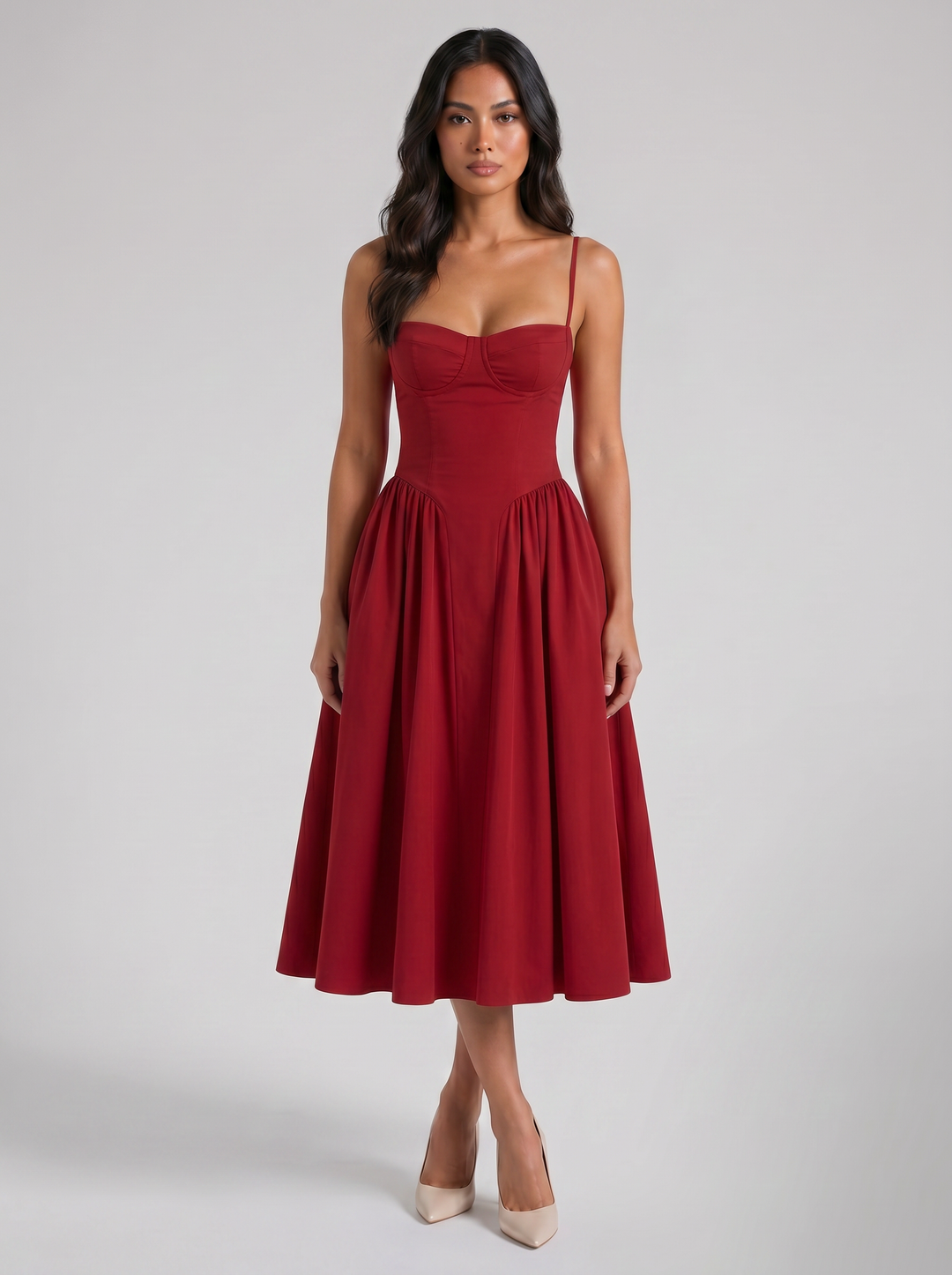 Women's Floral Corset Midi Dress – Sweetheart Wedding Guest