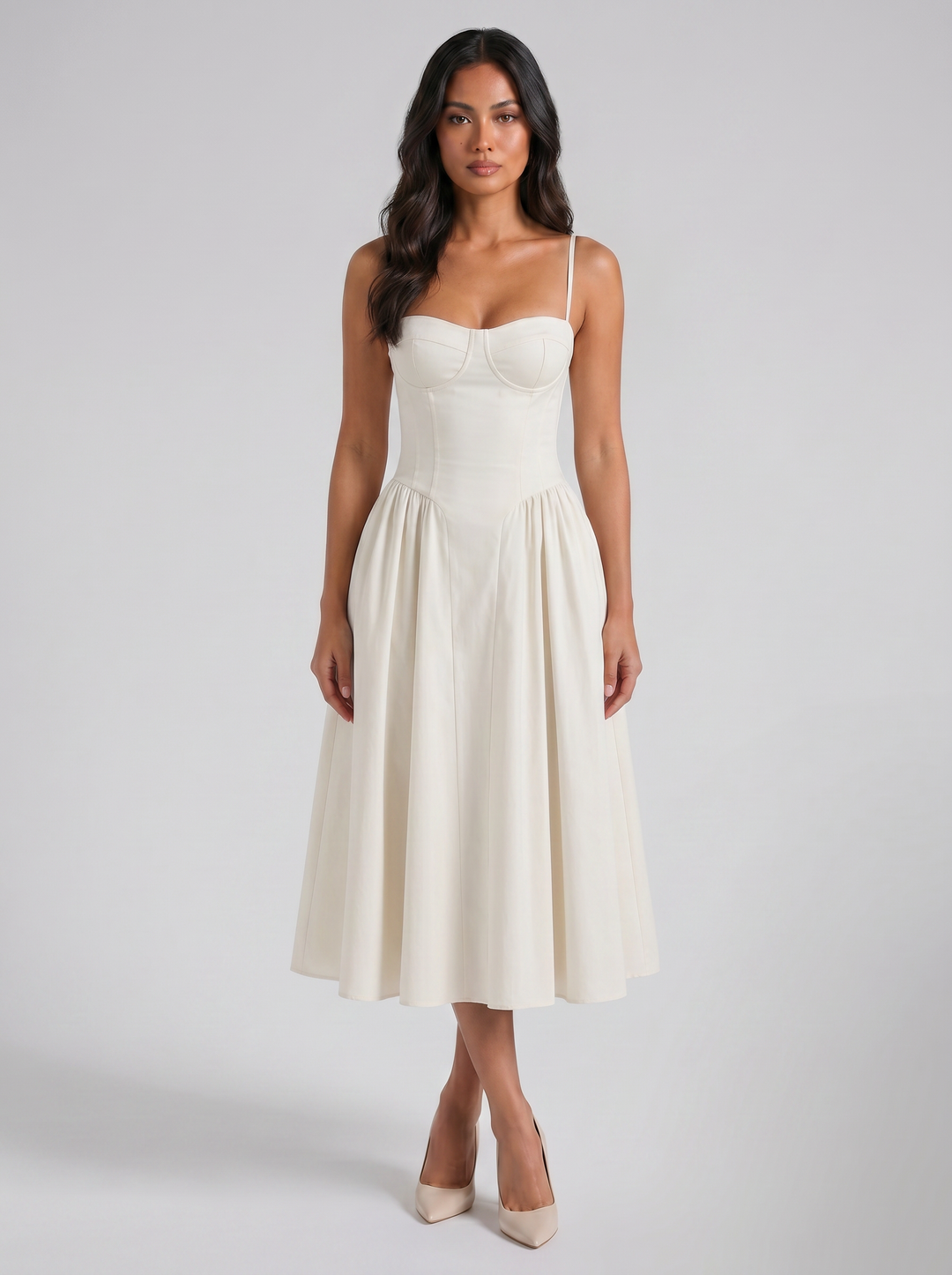 Women's Floral Corset Midi Dress – Sweetheart Wedding Guest
