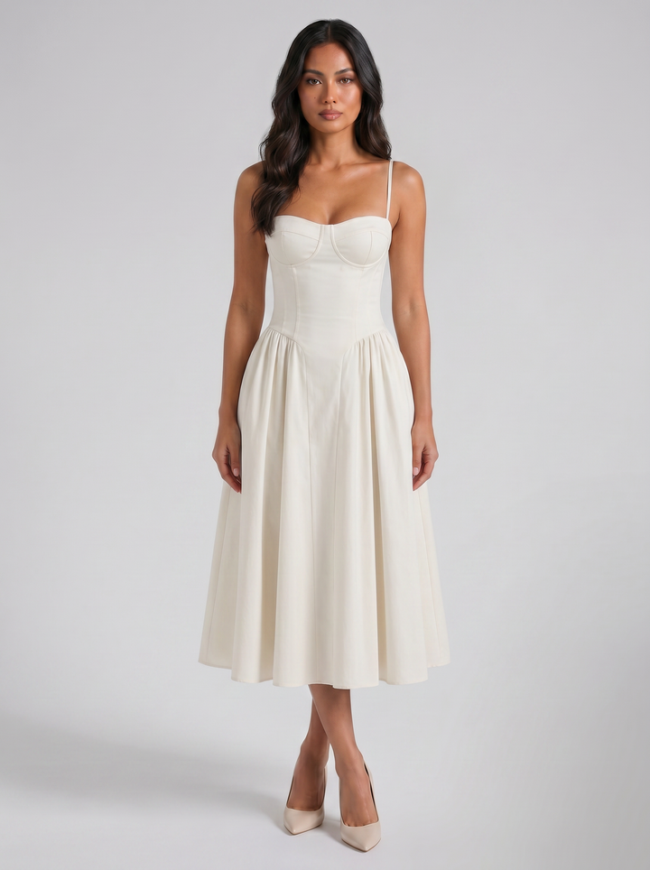 Women's Floral Corset Midi Dress – Sweetheart Wedding Guest