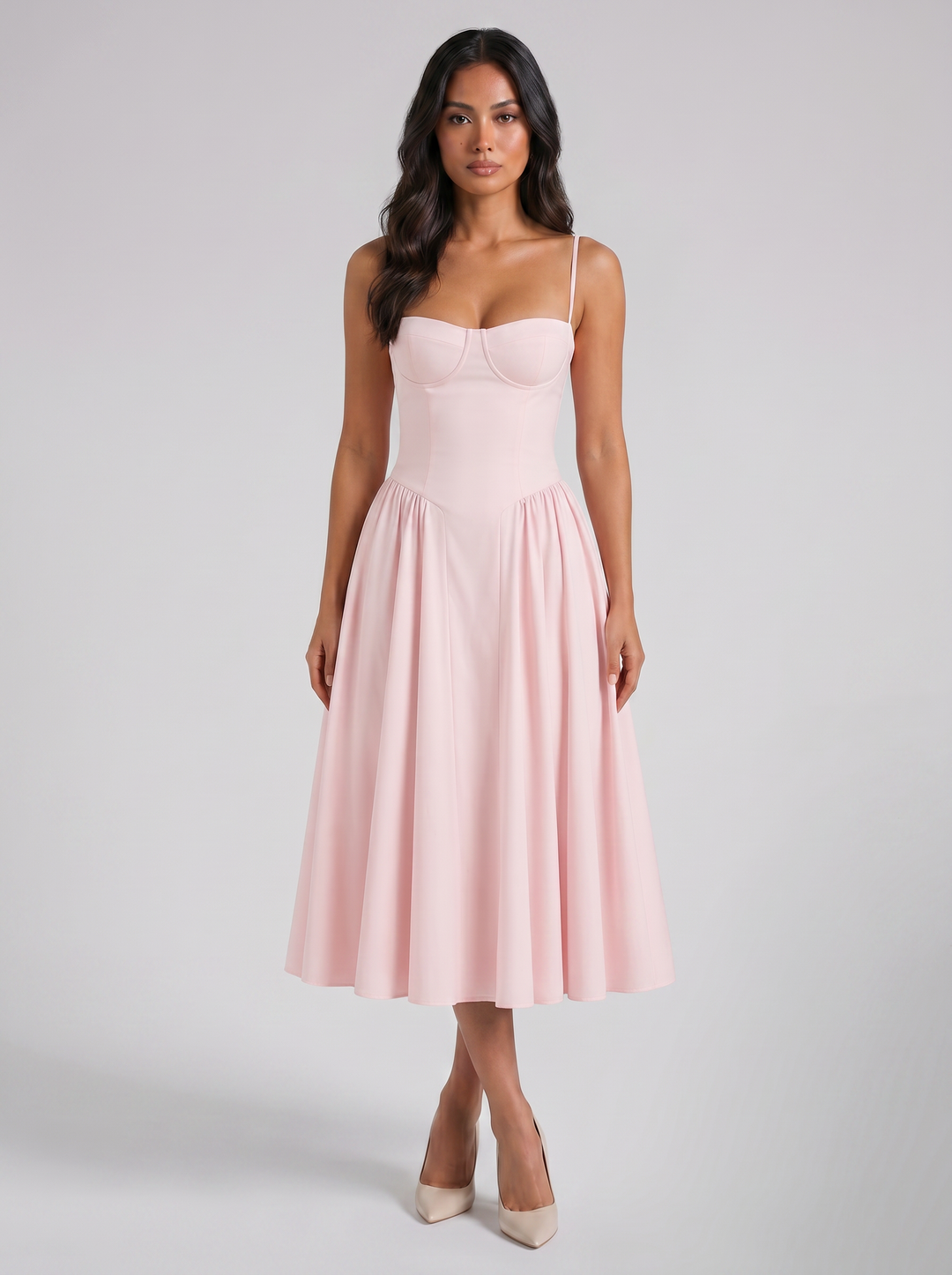 Women's Floral Corset Midi Dress – Sweetheart Wedding Guest