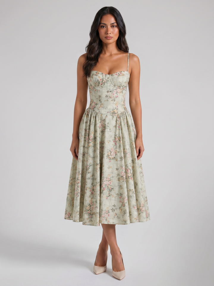 Women's Floral Corset Midi Dress – Sweetheart Wedding Guest