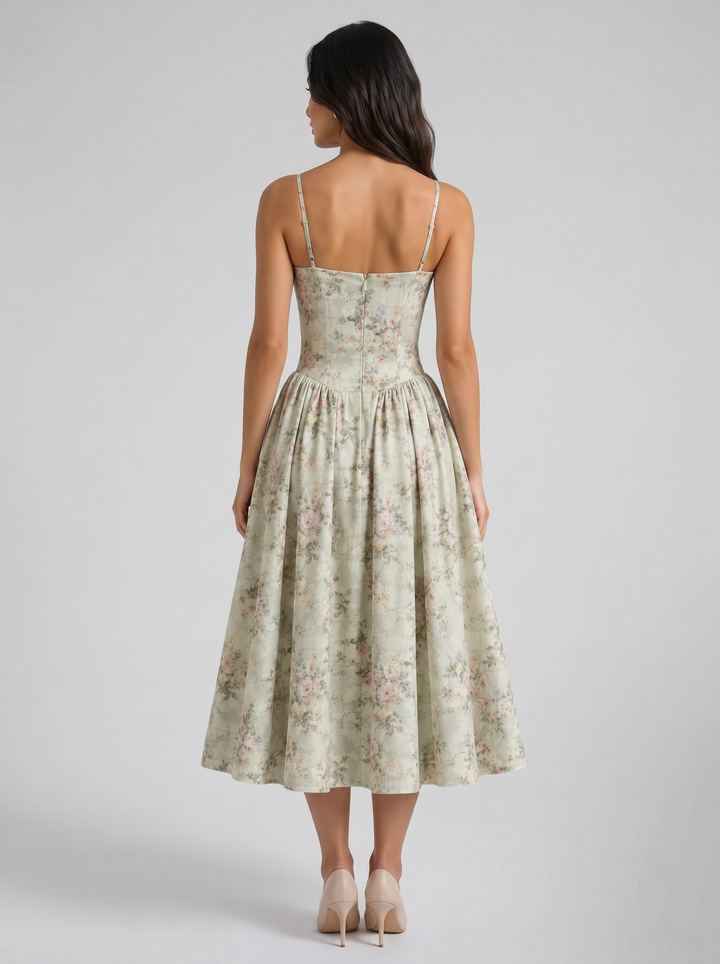 Women's Floral Corset Midi Dress – Sweetheart Wedding Guest