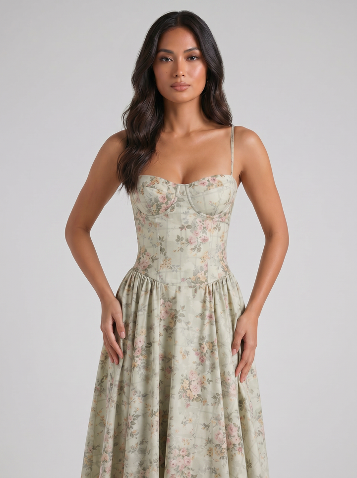 Women's Floral Corset Midi Dress – Sweetheart Wedding Guest