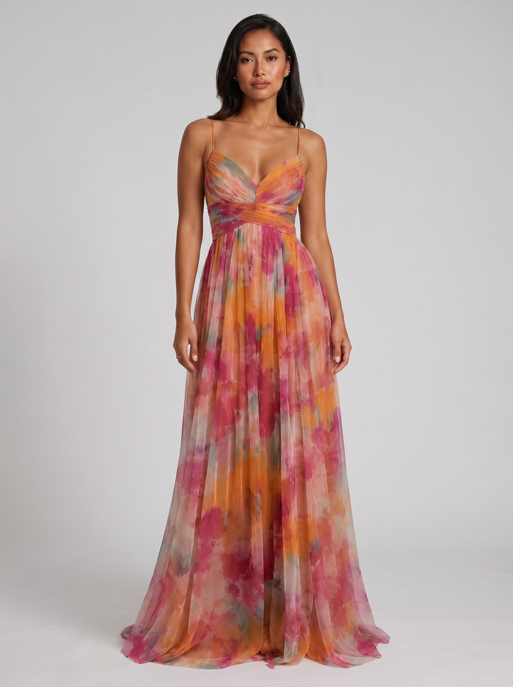 Women's Floral Pleated Maxi Dress – Flowing Silhouette