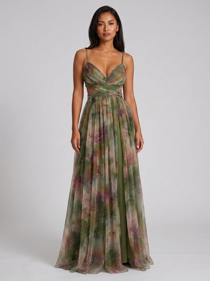 Women's Floral Pleated Maxi Dress – Flowing Silhouette