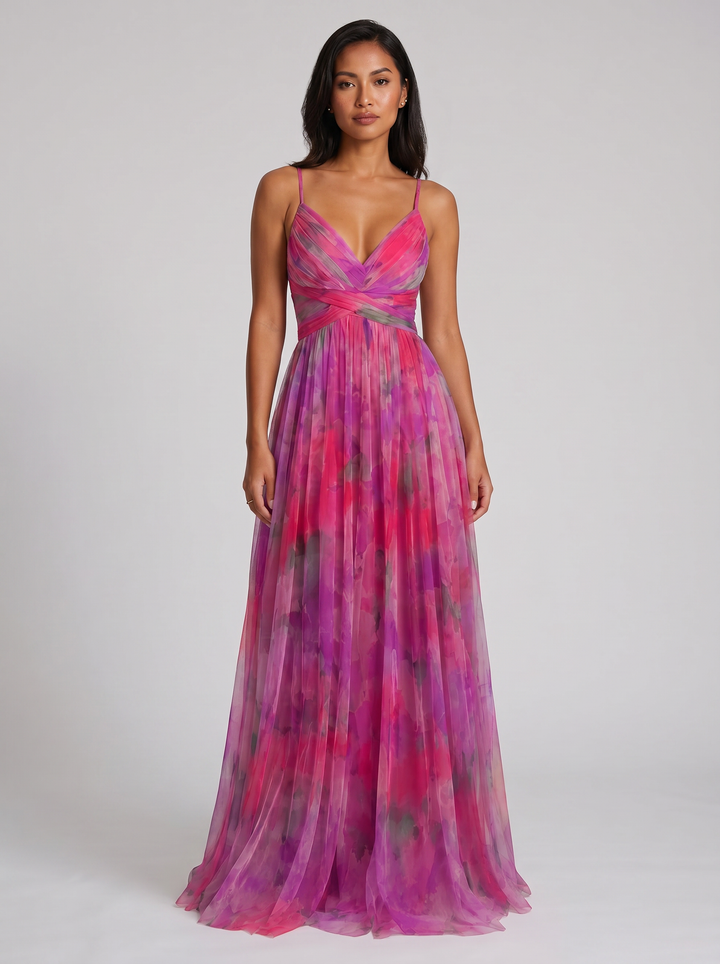 Women's Floral Pleated Maxi Dress – Flowing Silhouette