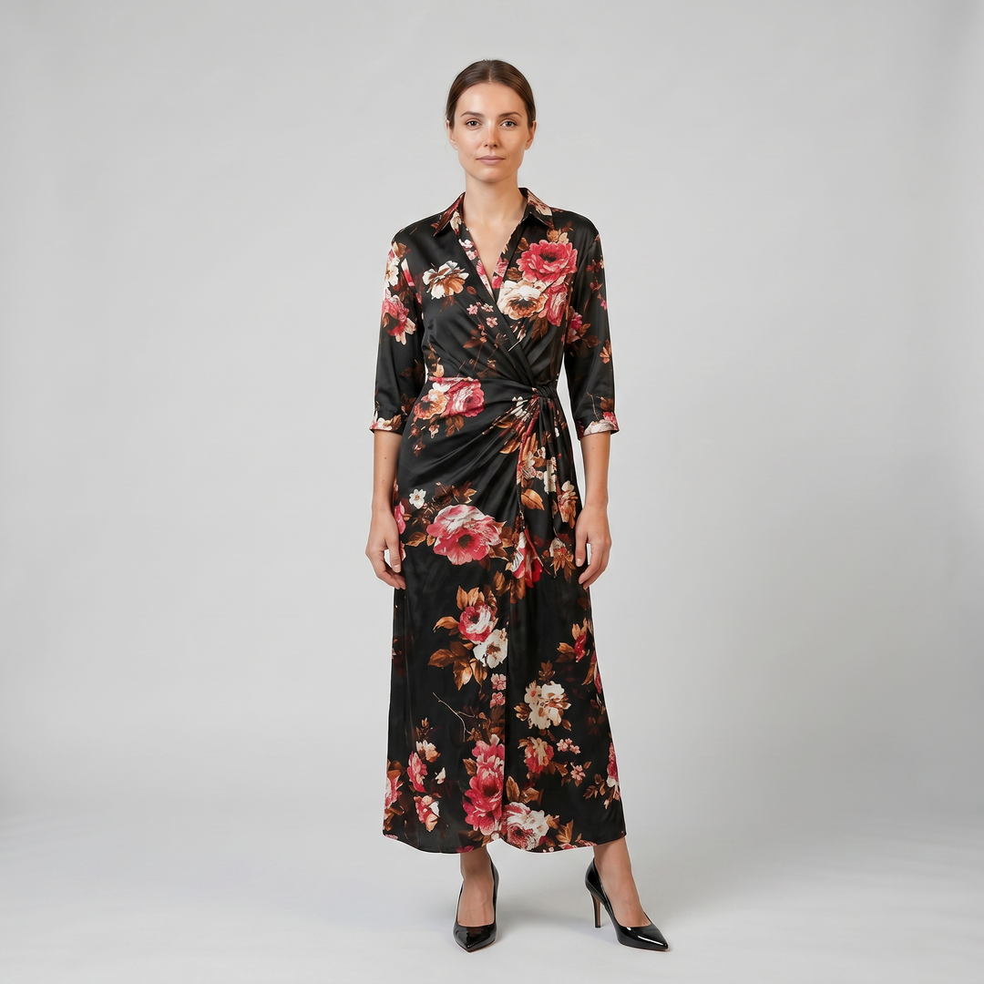 Women's Maxi Dress – Floral Print Long-Sleeve