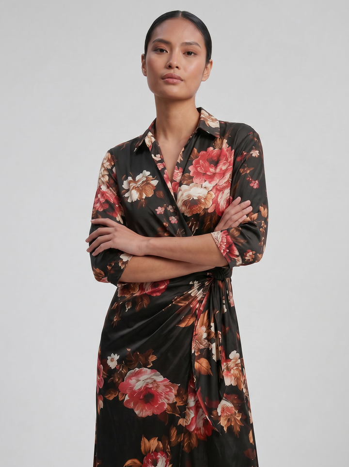 Women's Maxi Dress – Floral Print Long-Sleeve