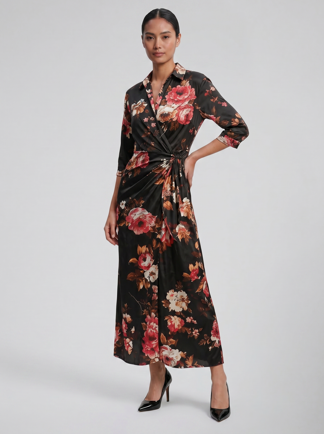 Women's Maxi Dress – Floral Print Long-Sleeve