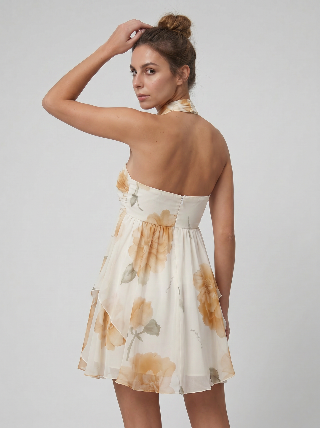 Women's Mini Dress – Floral Silk Chiffon Summer Style