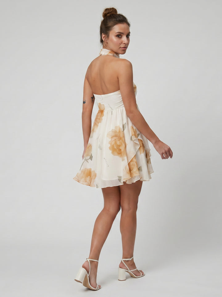 Women's Mini Dress – Floral Silk Chiffon Summer Style