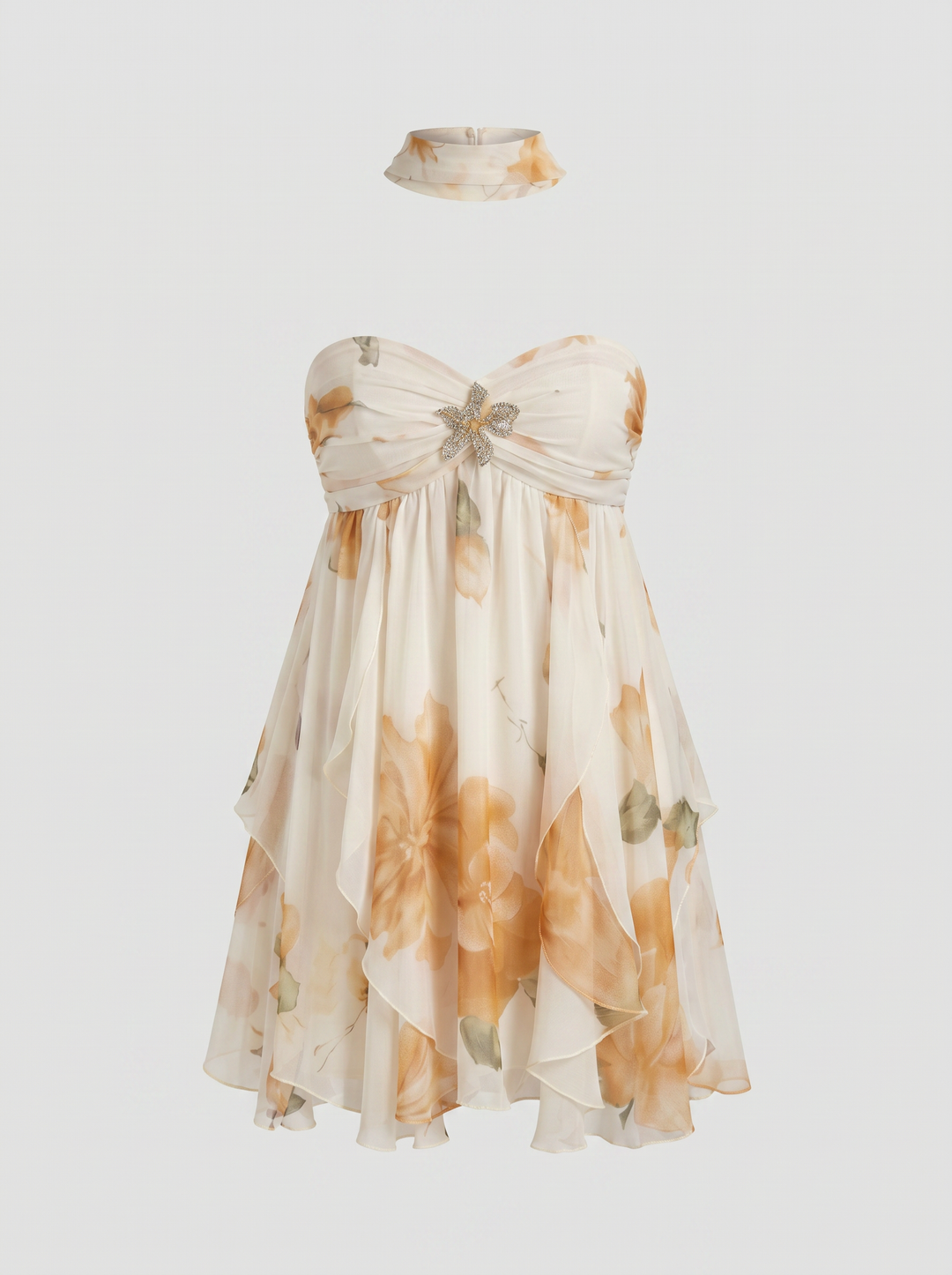 Women's Mini Dress – Floral Silk Chiffon Summer Style