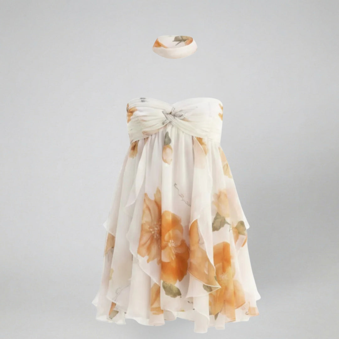 Women's Mini Dress – Floral Silk Chiffon Summer Style