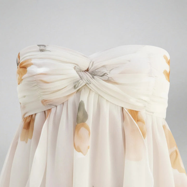 Women's Mini Dress – Floral Silk Chiffon Summer Style