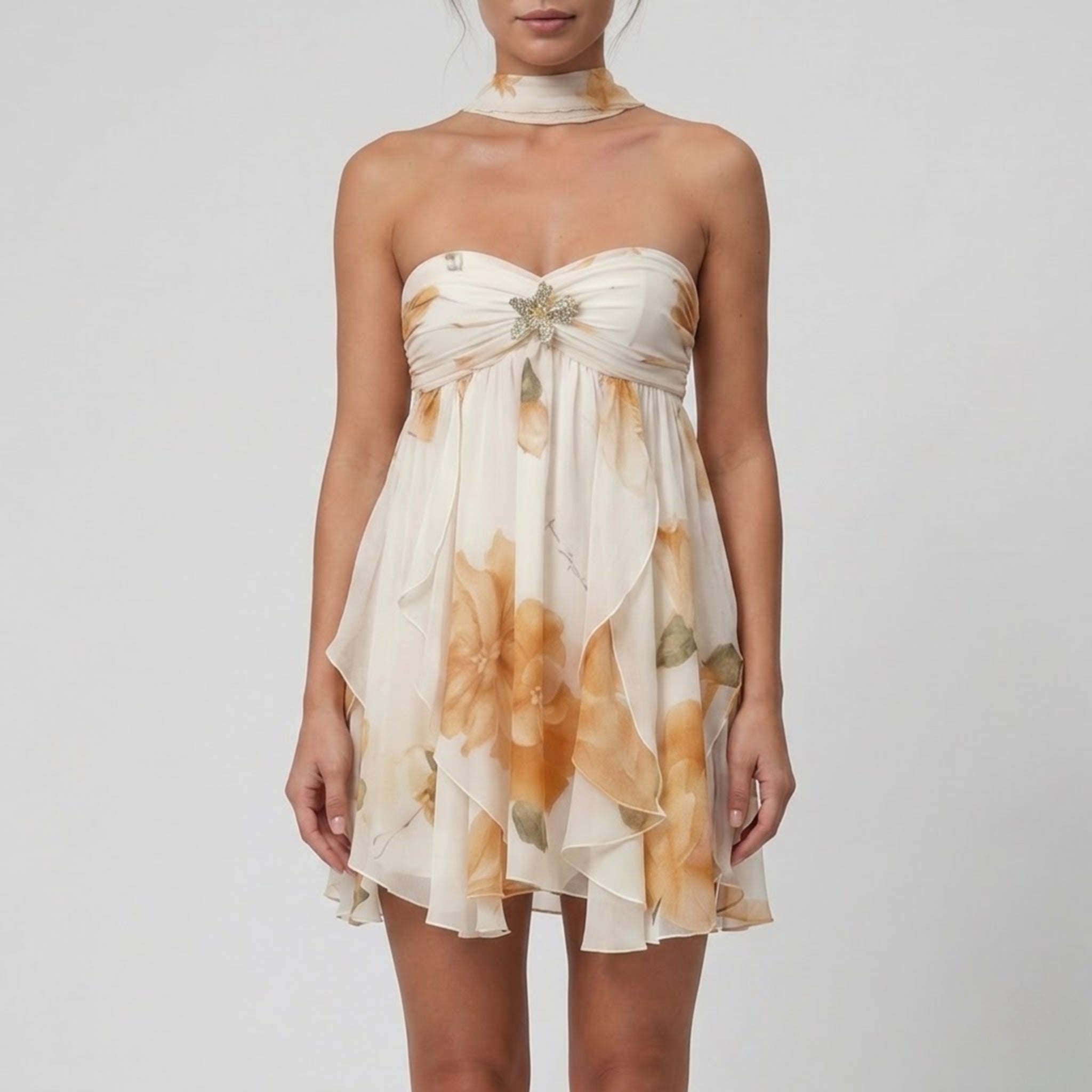 Women’s Floral Silk Chiffon Mini Dress | Celestiella