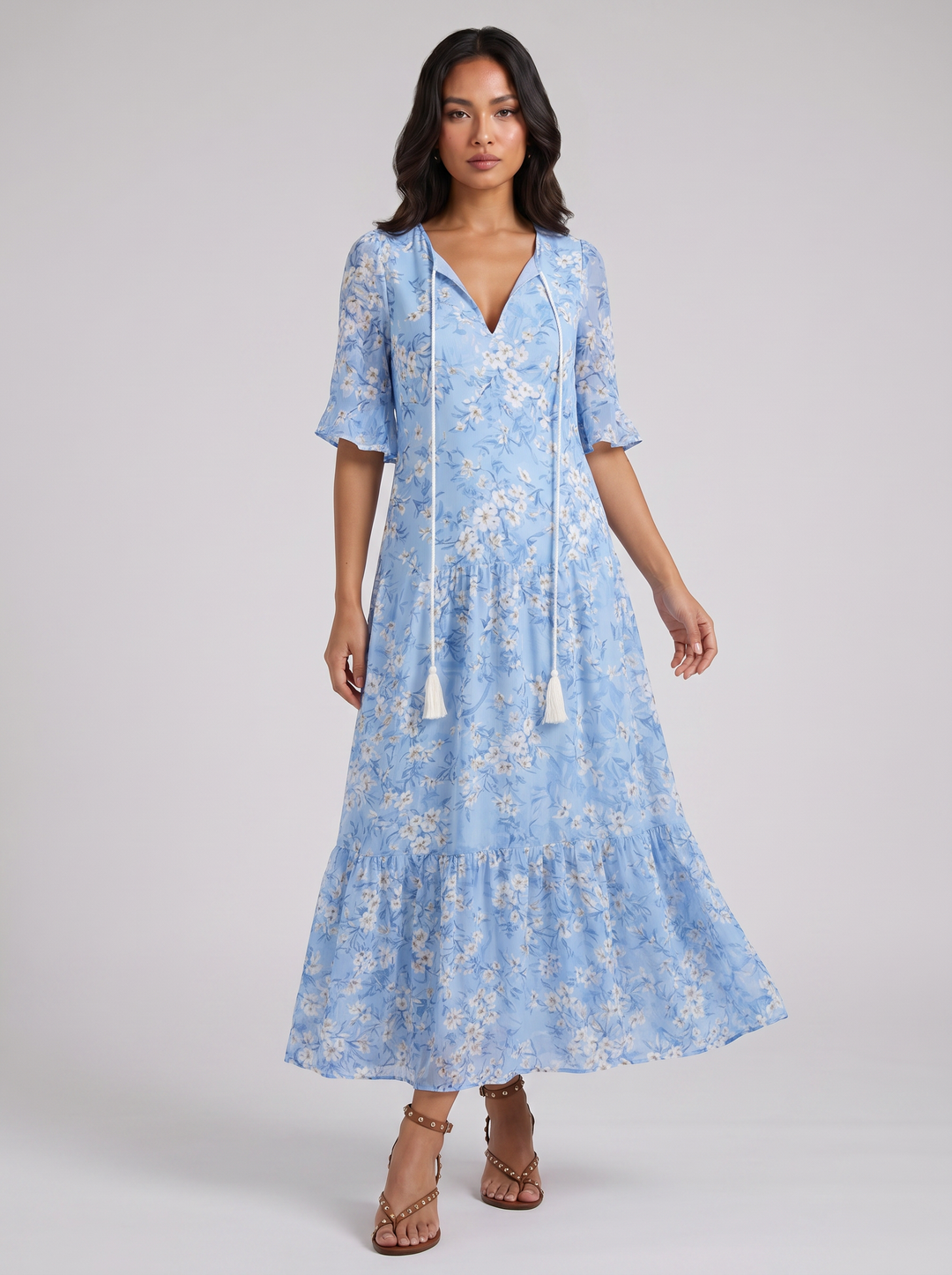 Women's Maxi Dress – Floral V-Neck Summer Style