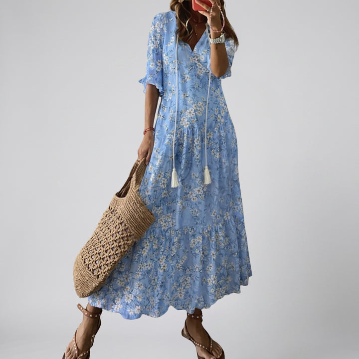 Women's Maxi Dress – Floral V-Neck Summer Style
