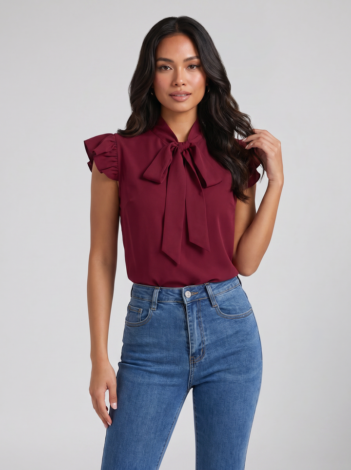 Women's Blouse – Flutter-Sleeve Bow