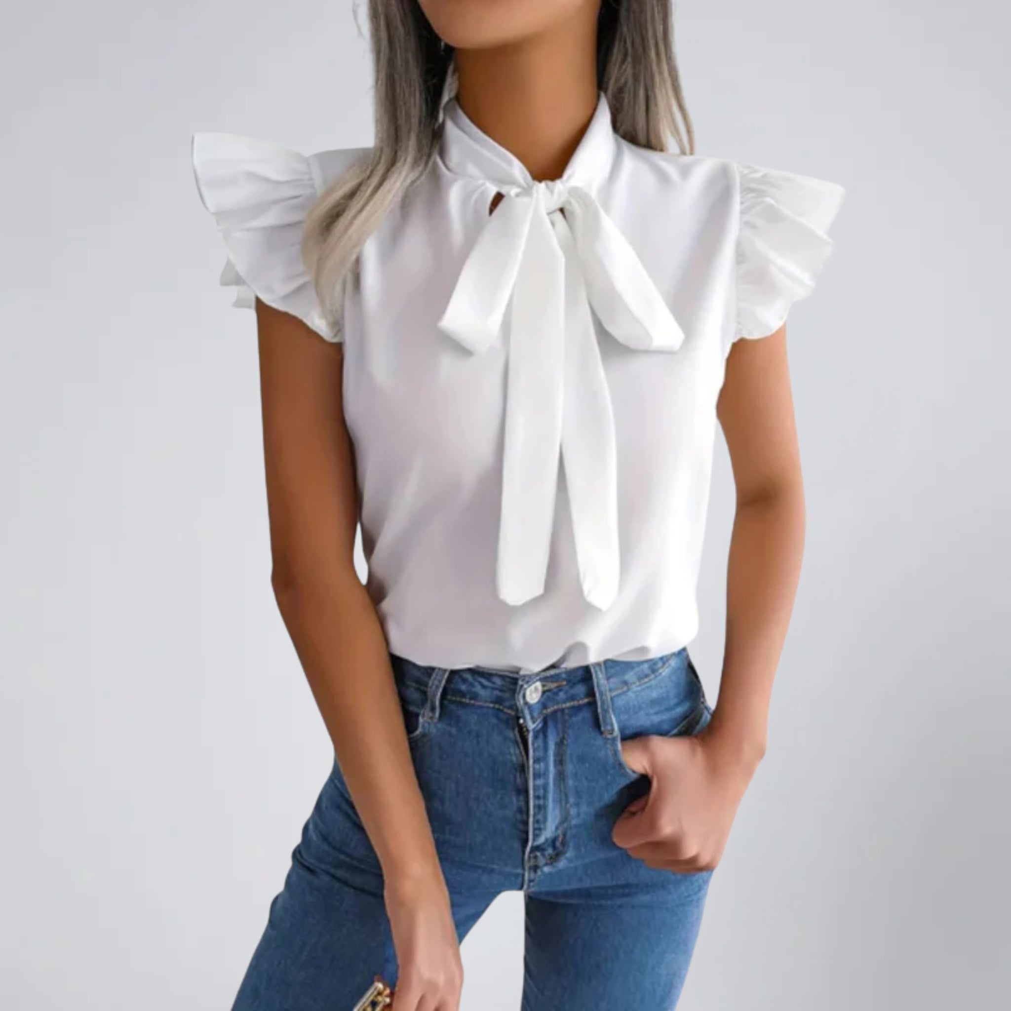 Women’s Flutter-Sleeve Bow Blouse | Celestiella