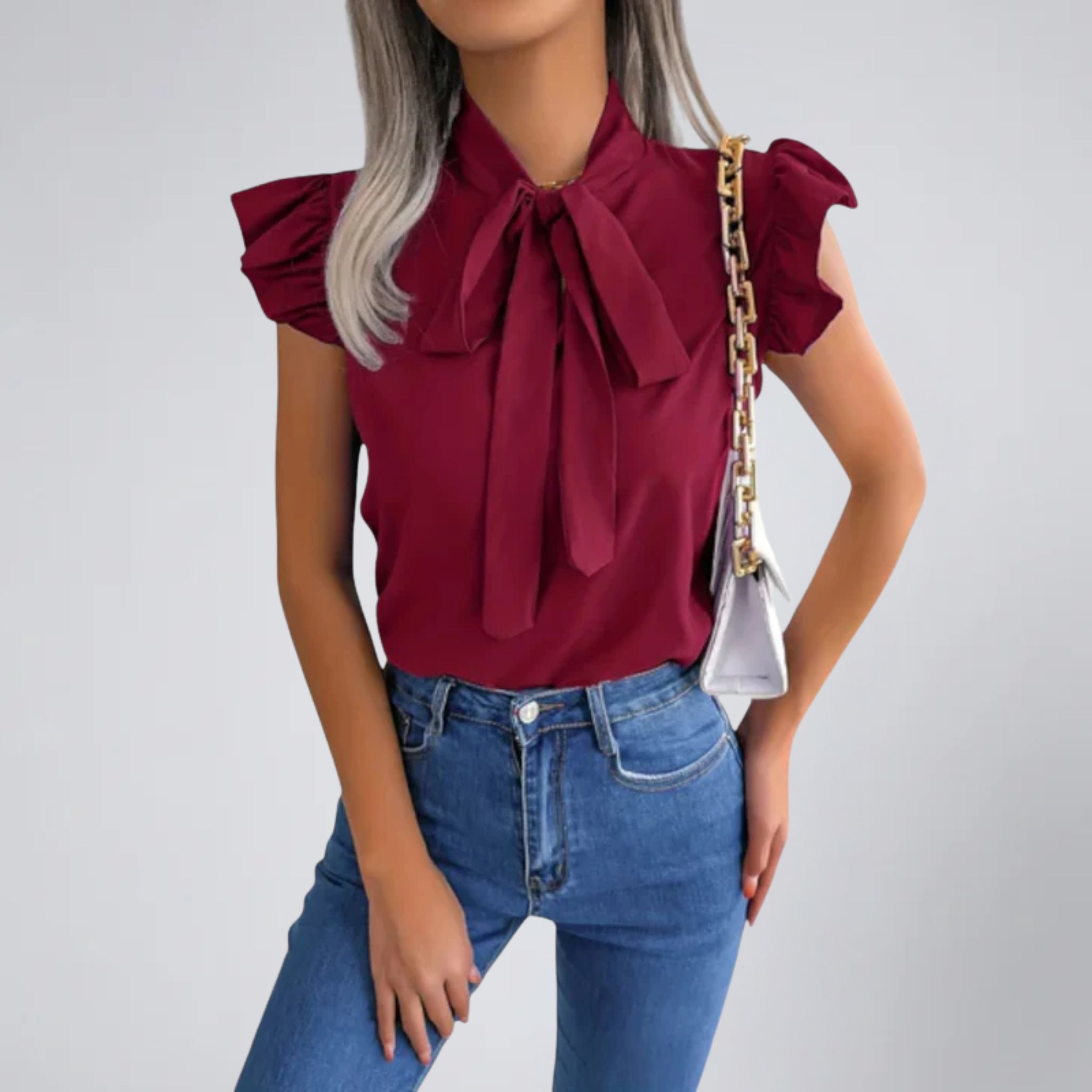 Women’s Flutter-Sleeve Bow Blouse | Celestiella