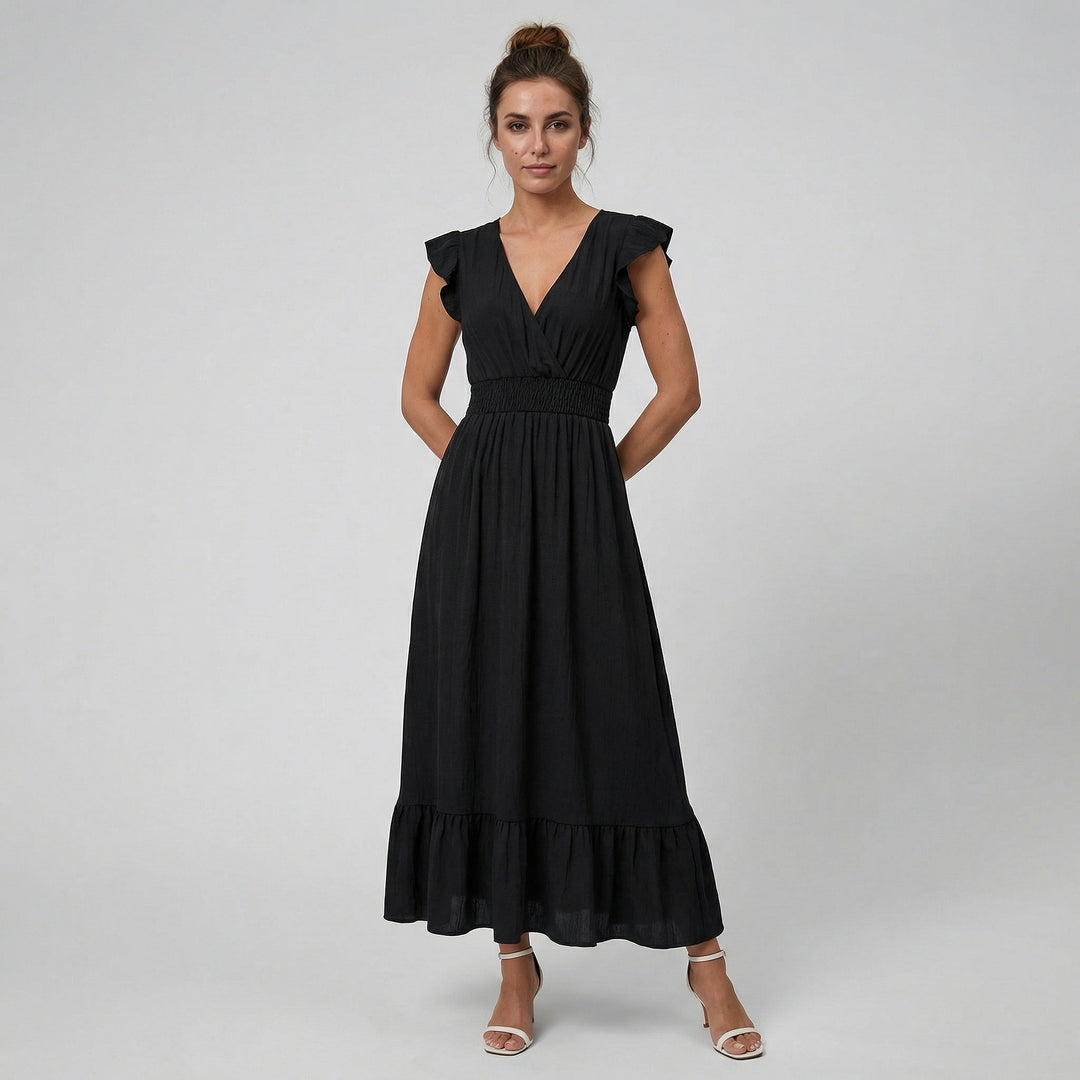 Women's Maxi Dress – Flutter-Sleeve V-Neck Summer Style