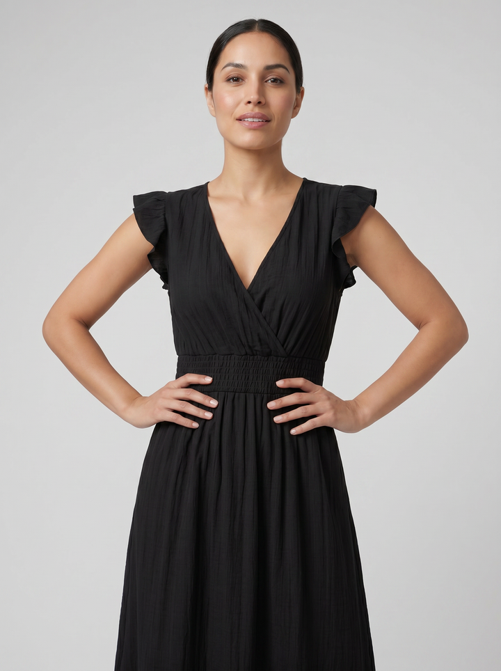 Women's Maxi Dress – Flutter-Sleeve V-Neck Summer Style