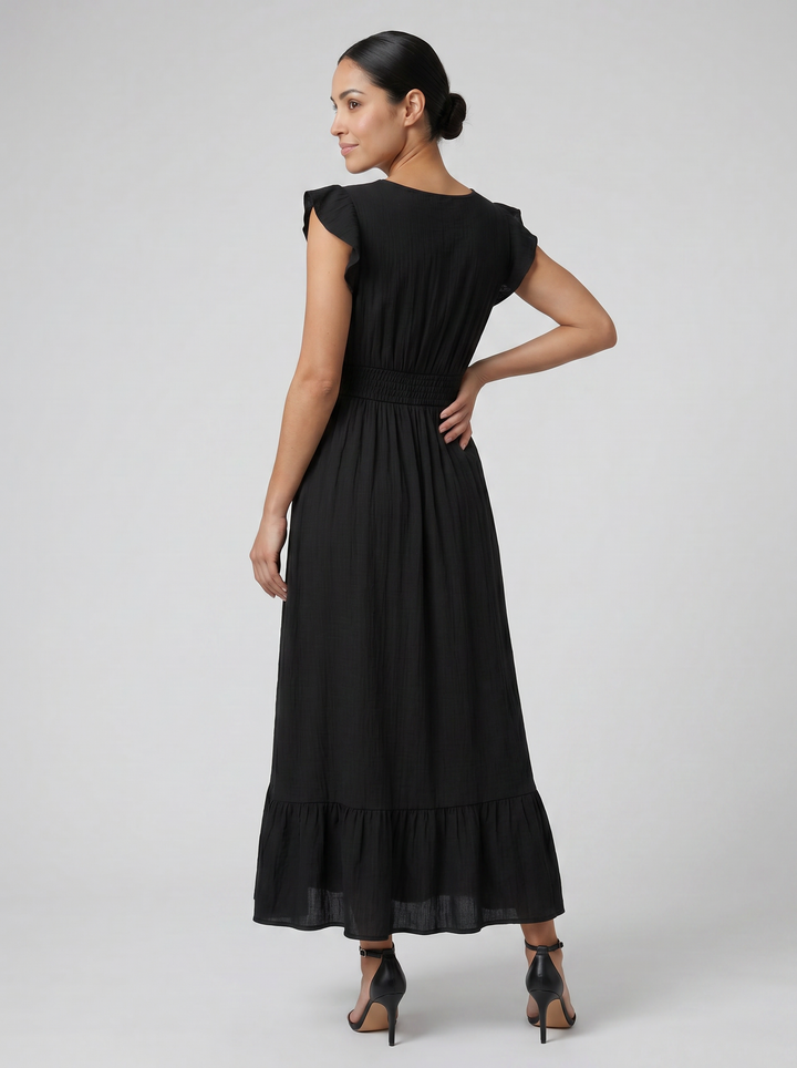 Women's Maxi Dress – Flutter-Sleeve V-Neck Summer Style