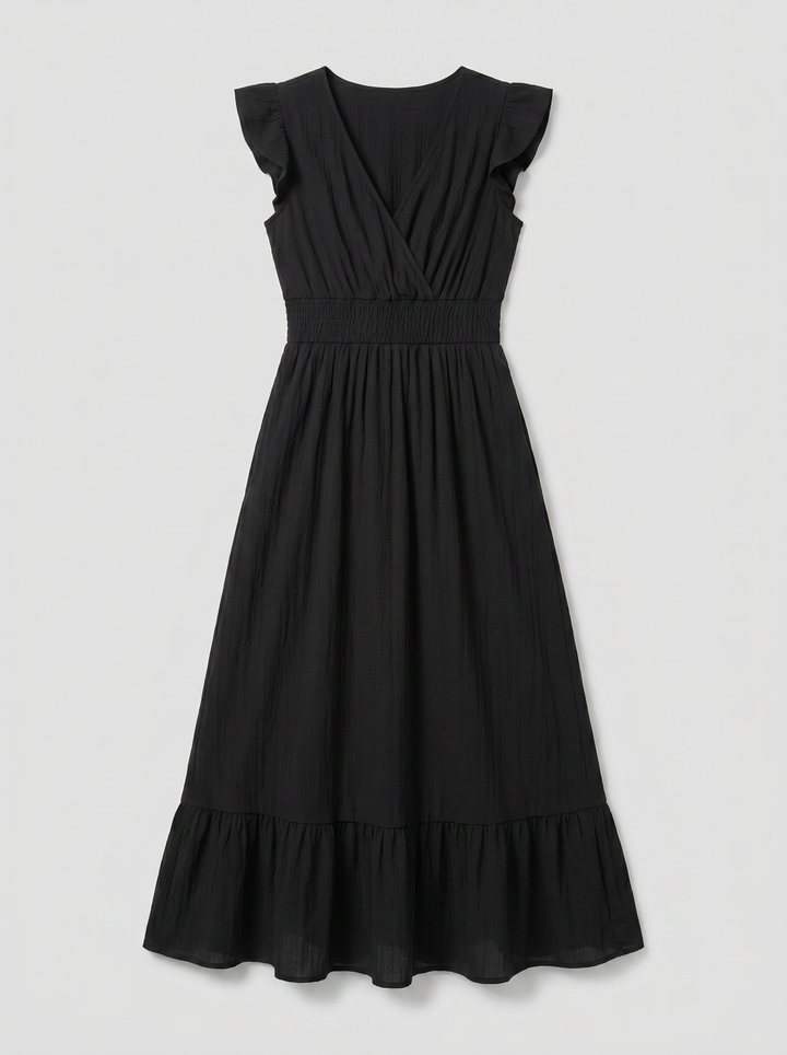 Women's Maxi Dress – Flutter-Sleeve V-Neck Summer Style