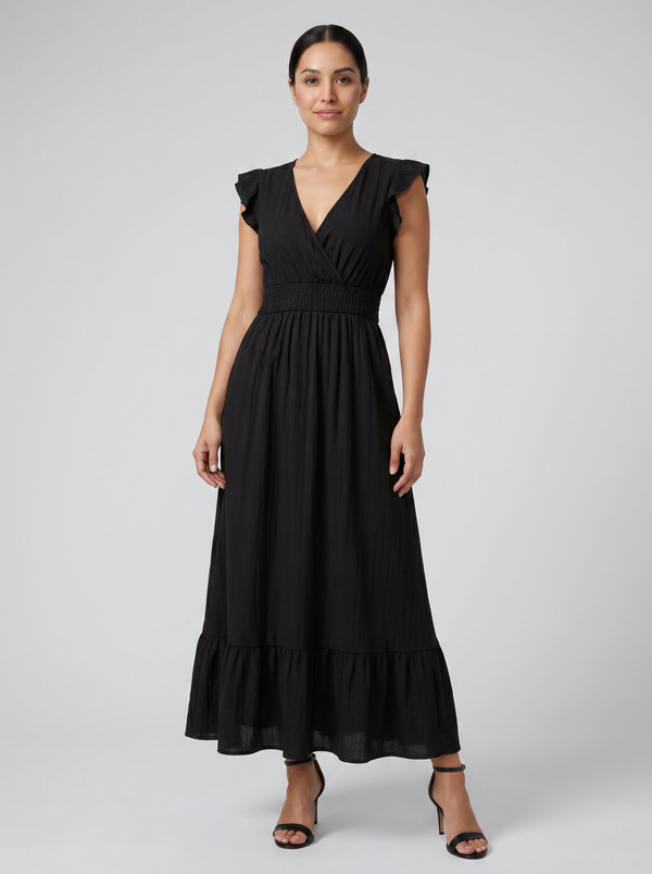Women's Maxi Dress – Flutter-Sleeve V-Neck Summer Style
