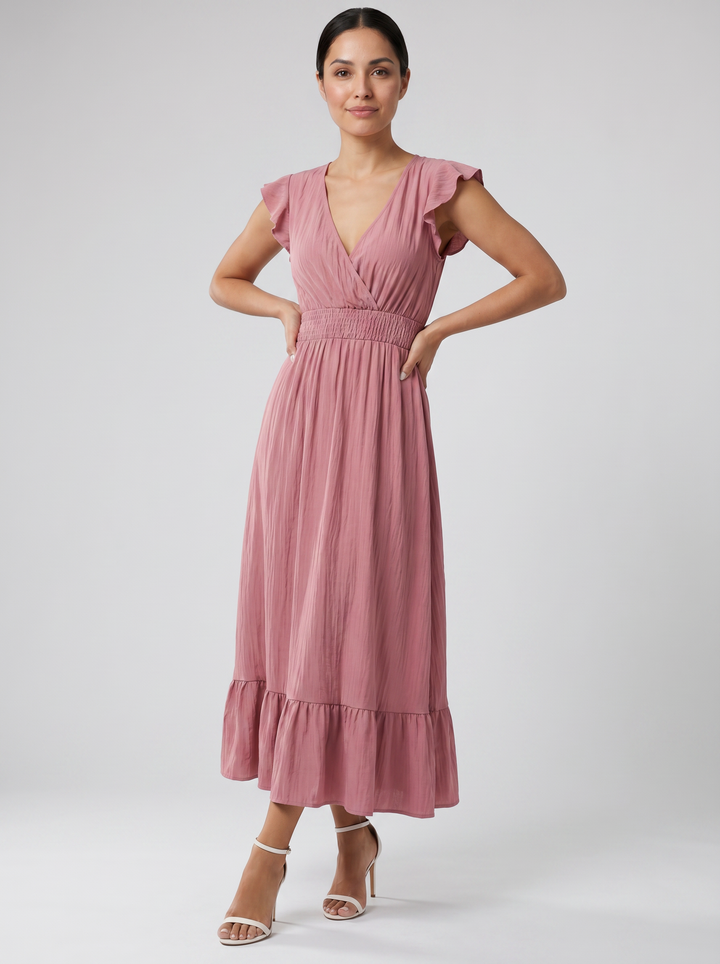 Women's Maxi Dress – Flutter-Sleeve V-Neck Summer Style