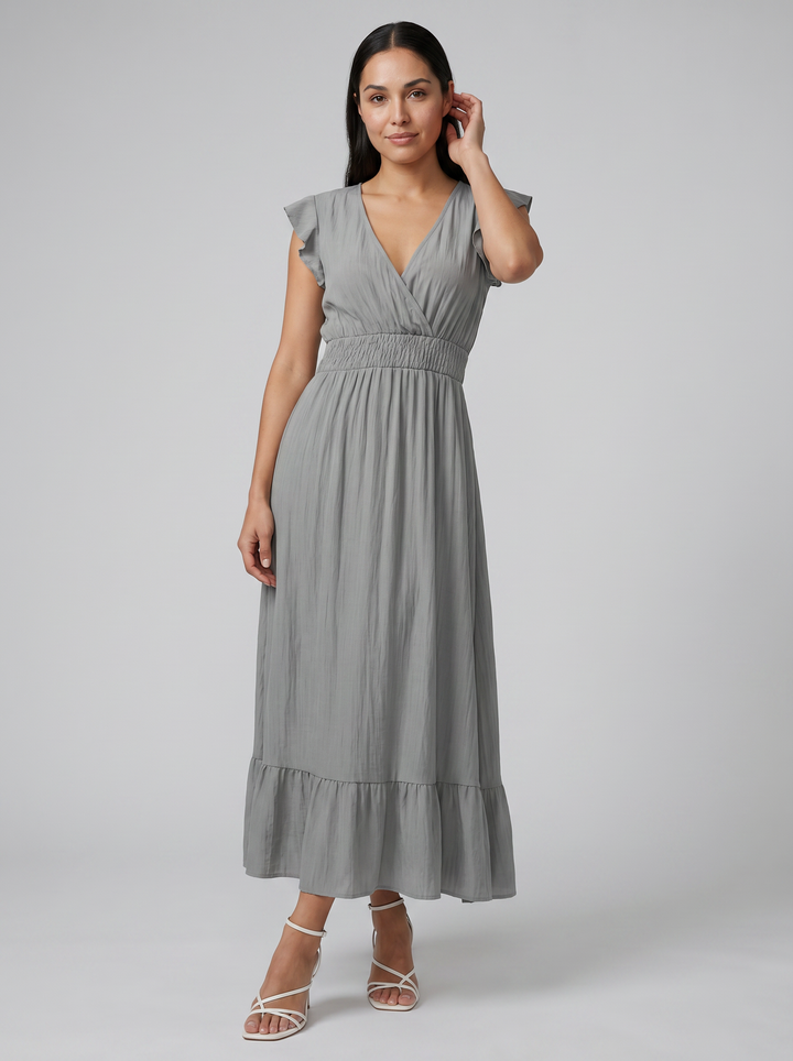 Women's Maxi Dress – Flutter-Sleeve V-Neck Summer Style