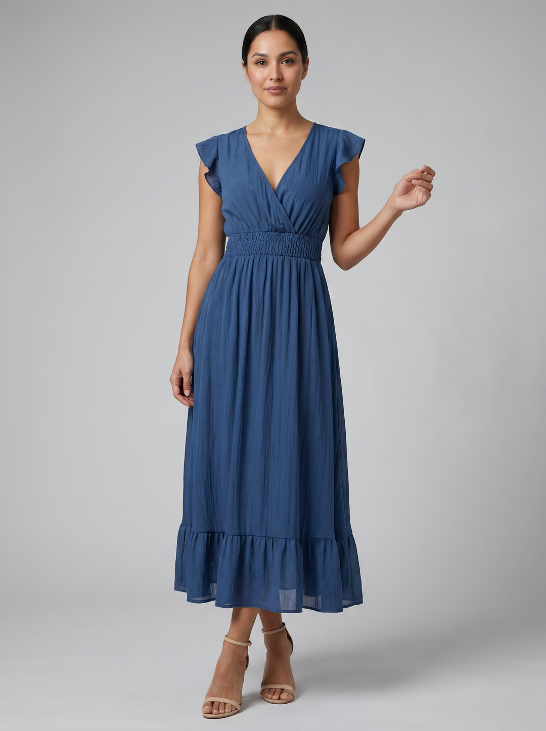 Women's Maxi Dress – Flutter-Sleeve V-Neck Summer Style