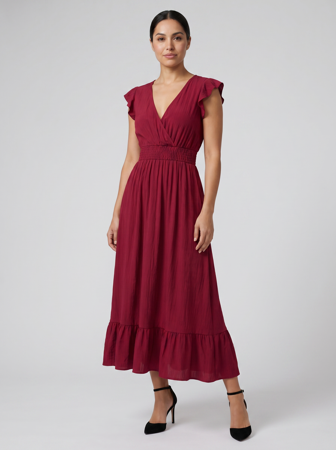 Women's Maxi Dress – Flutter-Sleeve V-Neck Summer Style