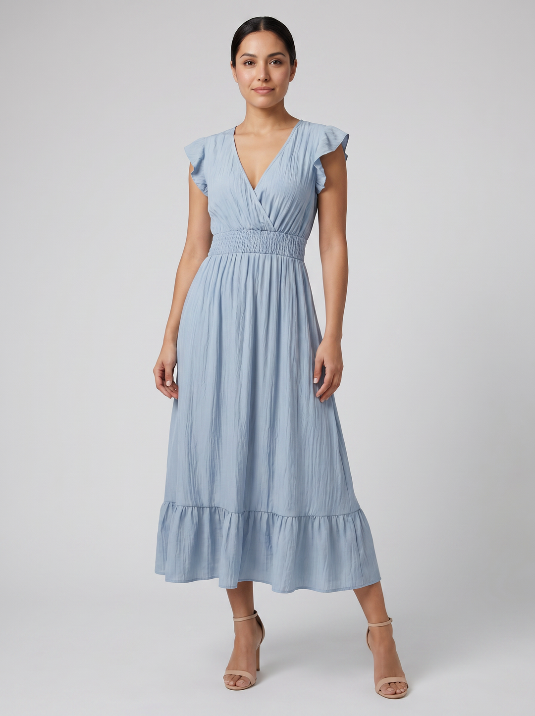 Women's Maxi Dress – Flutter-Sleeve V-Neck Summer Style