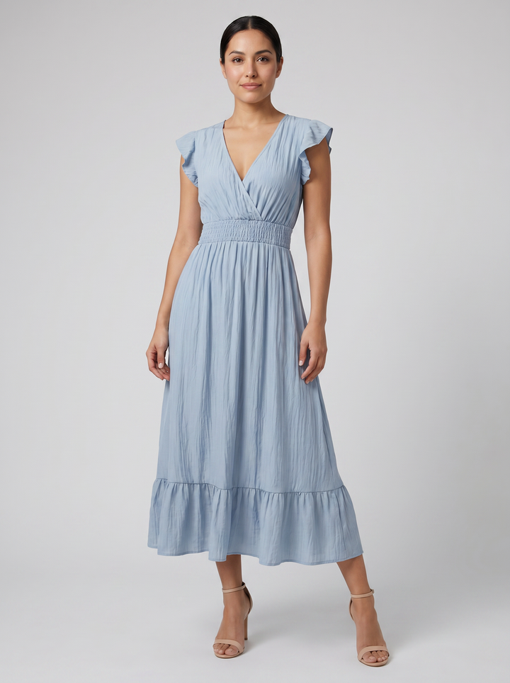 Women's Maxi Dress – Flutter-Sleeve V-Neck Summer Style