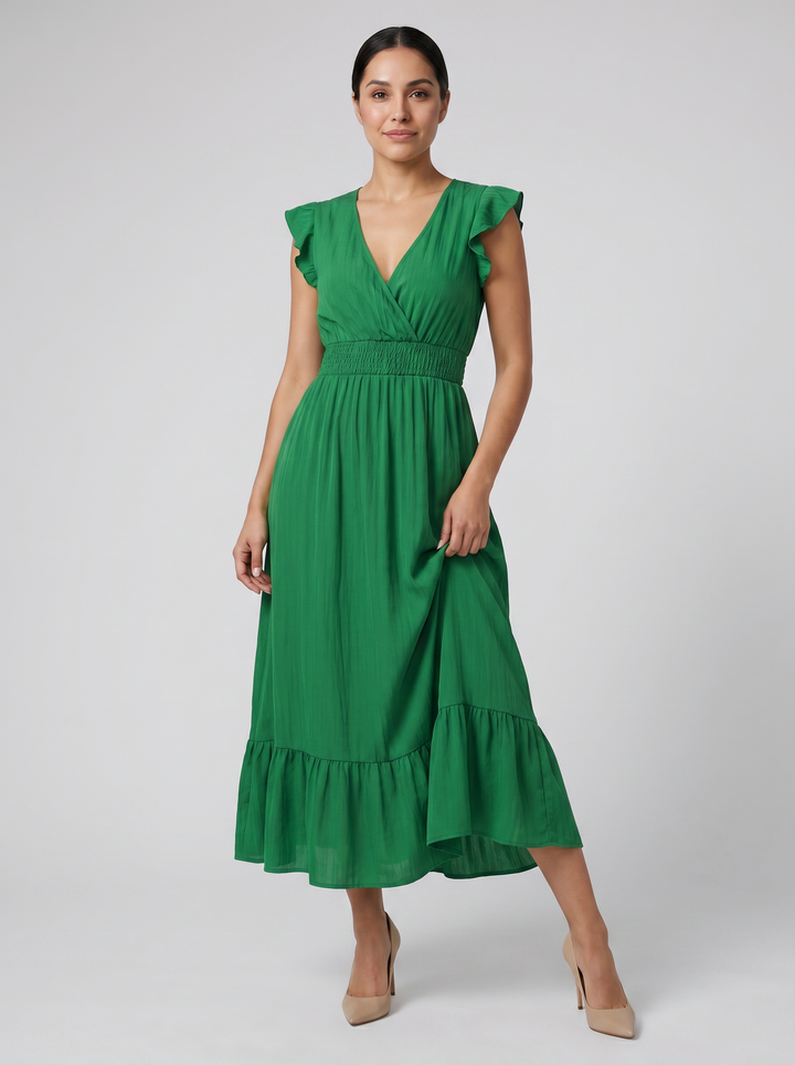 Women's Maxi Dress – Flutter-Sleeve V-Neck Summer Style