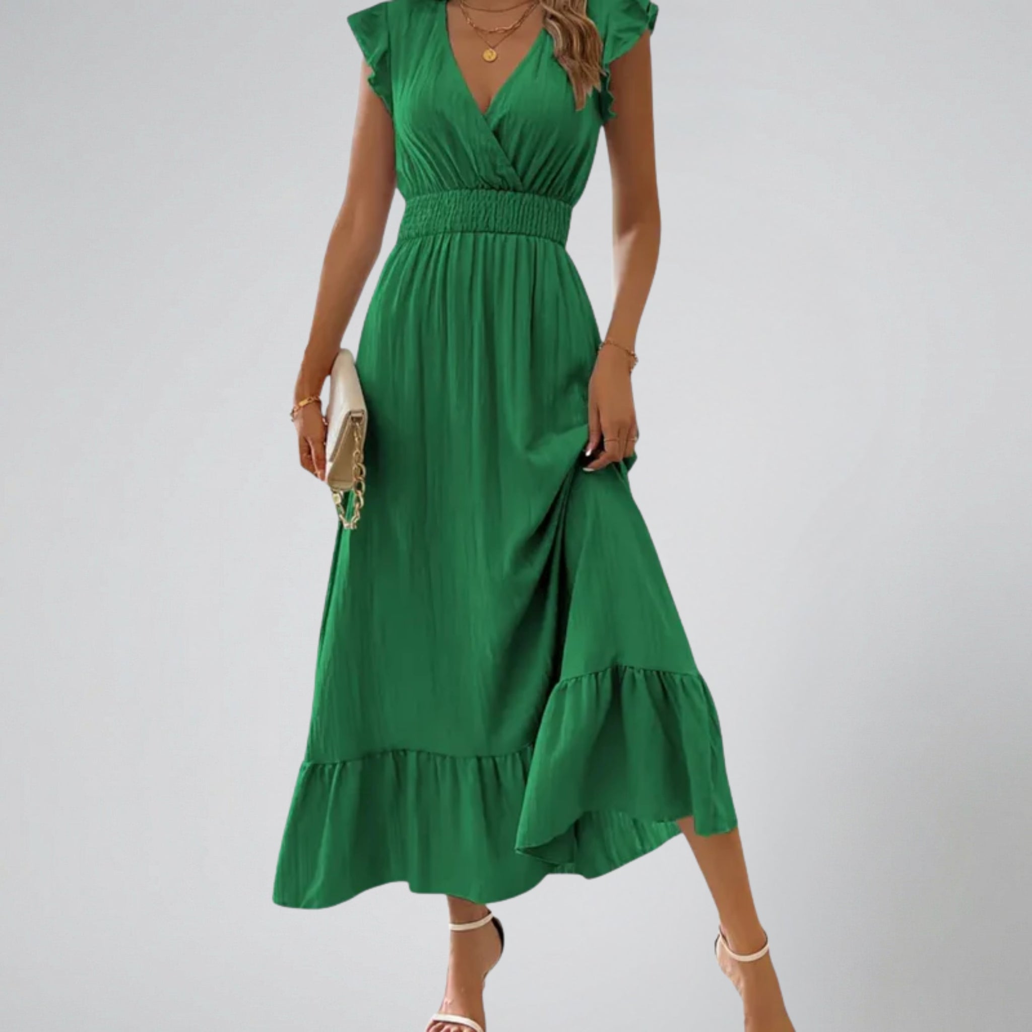 Women’s Flutter-Sleeve V-Neck Maxi Dress | Celestiella