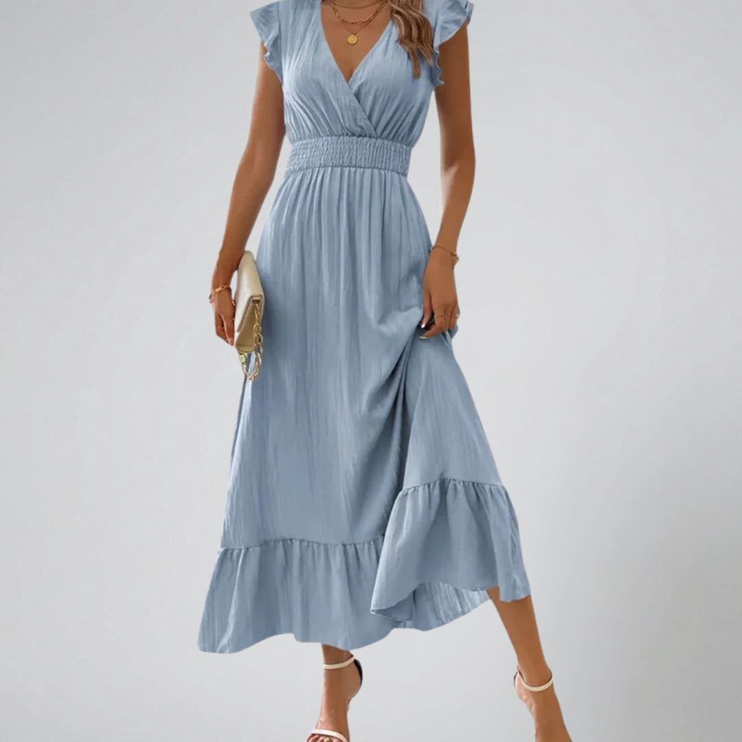 Women's Maxi Dress – Flutter-Sleeve V-Neck Summer Style