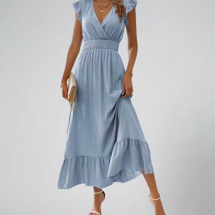 Women's Maxi Dress – Flutter-Sleeve V-Neck Summer Style