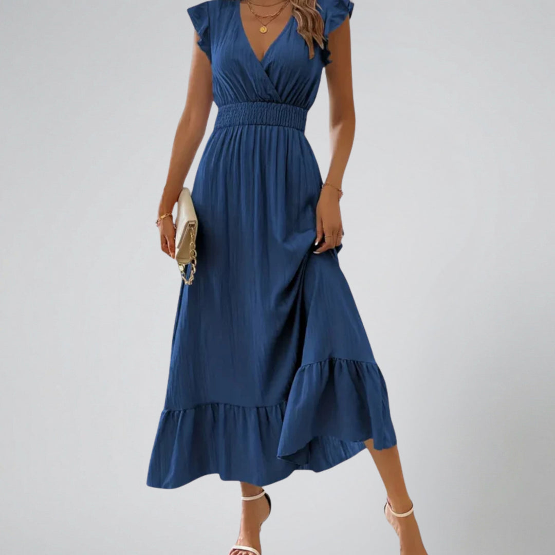 Women's Maxi Dress – Flutter-Sleeve V-Neck Summer Style