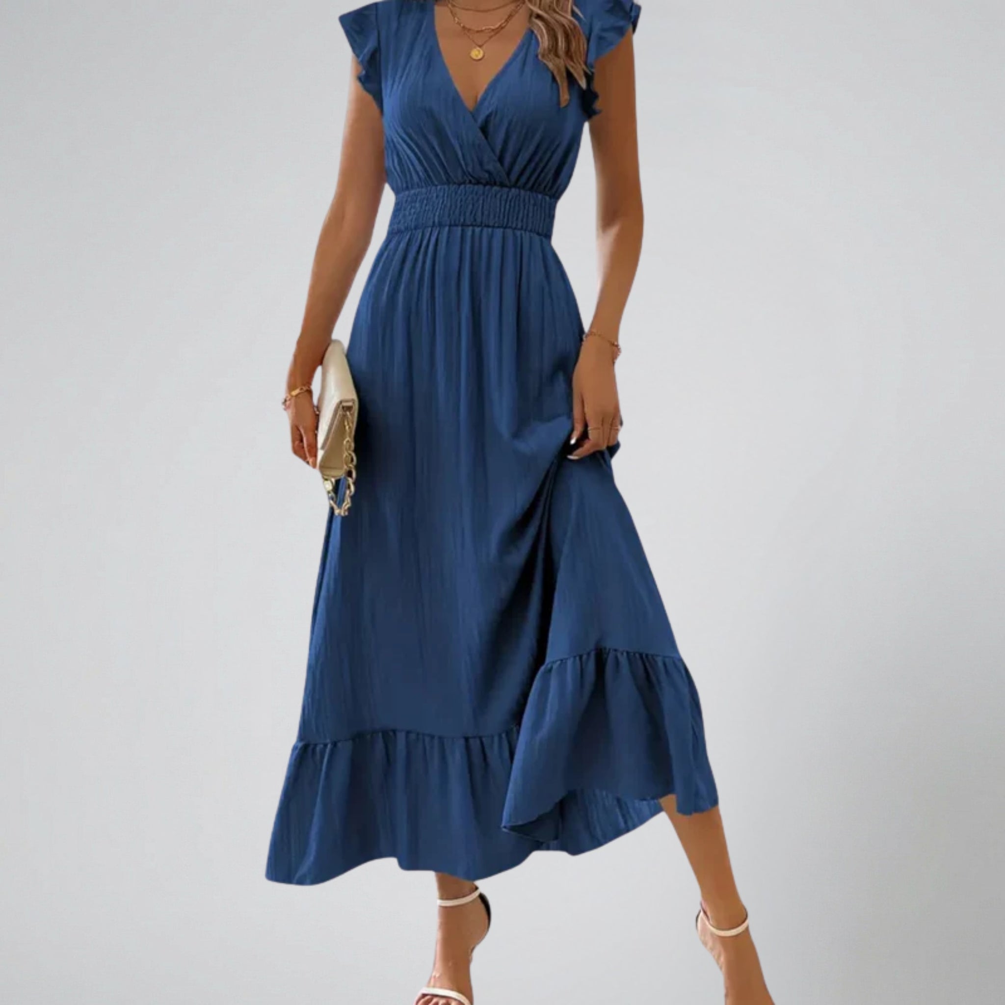 Women’s Flutter-Sleeve V-Neck Maxi Dress | Celestiella